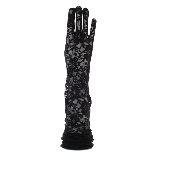 Black Over The Elbow Long Lace Floral Print Gloves