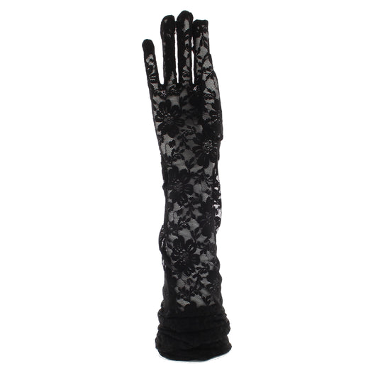 Black Over The Elbow Long Lace Floral Print Gloves