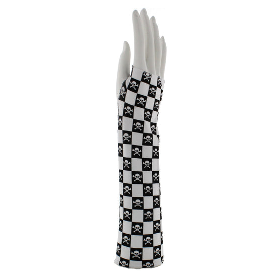 Skull & Crossbones Checkered Long Fingerless Gloves