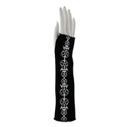 Black Studded Long Fingerless Gloves with Coloured Tribal Print