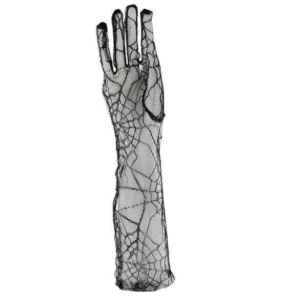 Long Spider Web Design Black Gloves