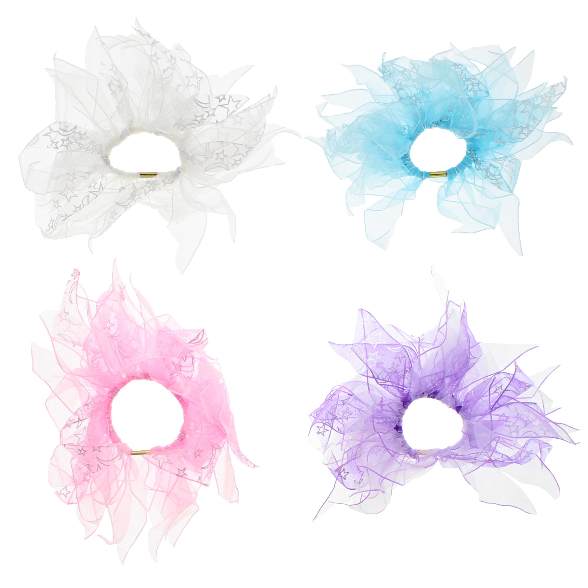 Pair of Double Layer Windmill Hair Scrunchies With Stars