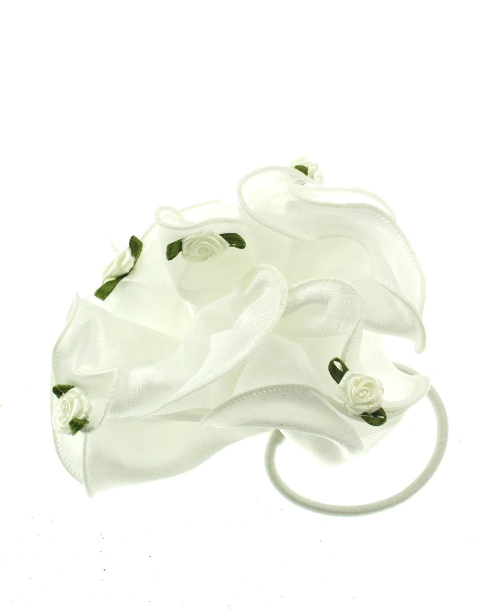 Gathered Satin Material on Elatic with Small Rose Flower Hair Bands