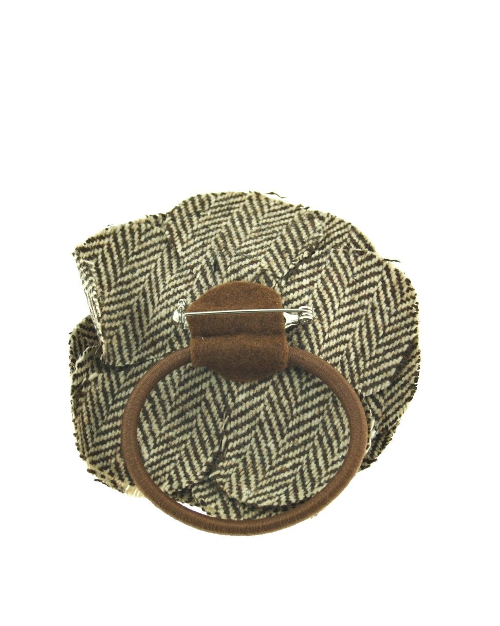 Tweed Rose Flower on Elastic & Brooch Pin