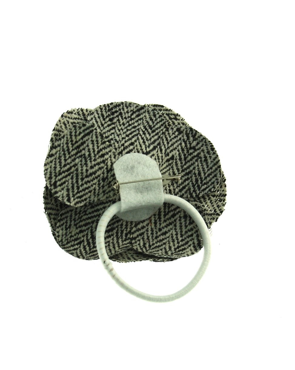Tweed Rose Flower on Elastic & Brooch Pin