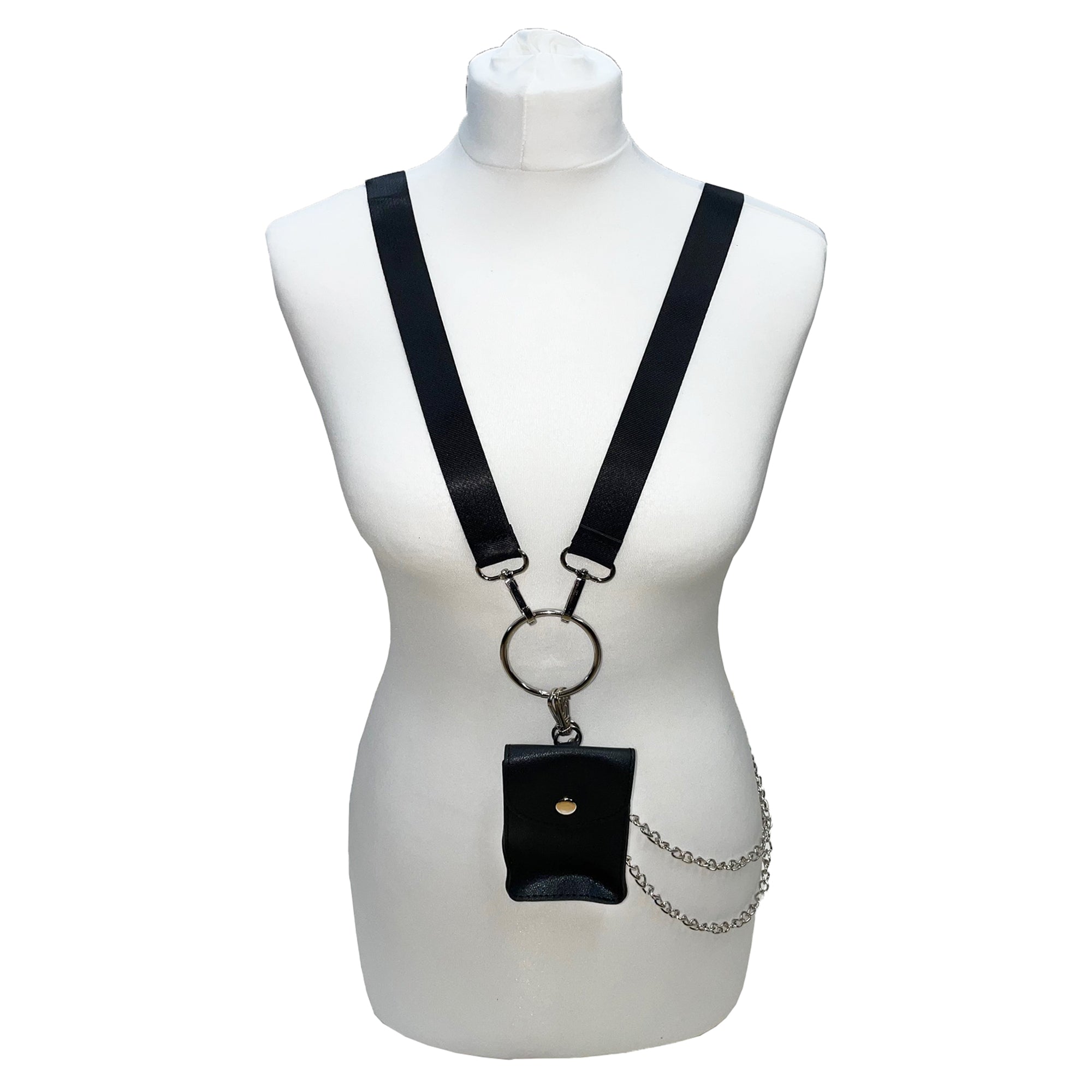 Black Mini Pouch for Headphones with Double Chain