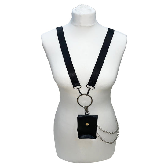 Black Mini Pouch for Headphones with Double Chain