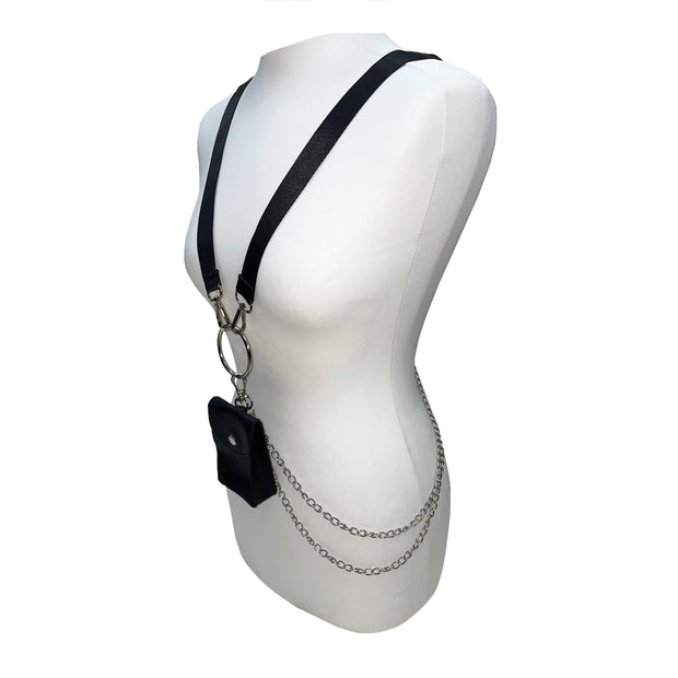 Black Mini Pouch for Headphones with Double Chain