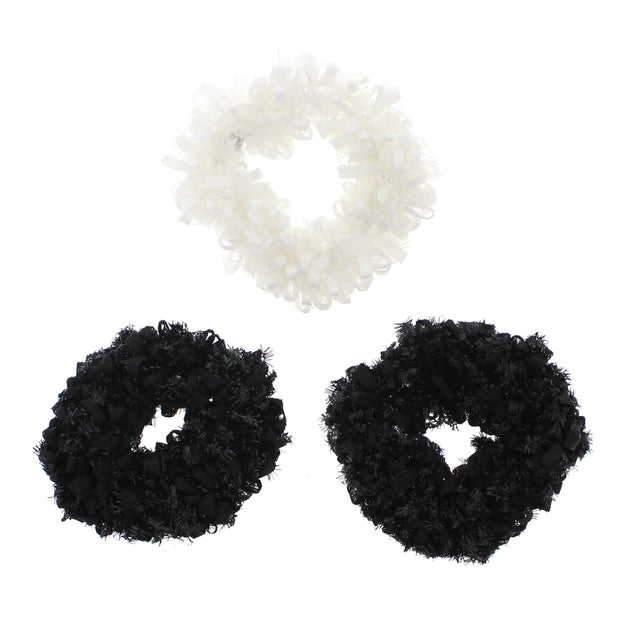 Assorted 3 on a Card Frilly Lurex Black and White Scrunchies