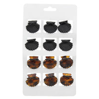 Card of 12 2.6cm Assorted Black & Tortoiseshell Sea Shell Hair Claw Clips