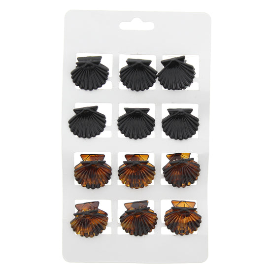 Card of 12 2.6cm Assorted Black & Tortoiseshell Sea Shell Hair Claw Clips