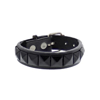 Black 1-Row Pyramid Studded PU Bracelet with Buckle