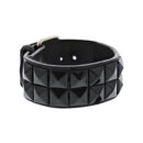 Black 2-Row Pyramid Studded PU Bracelet with Buckle
