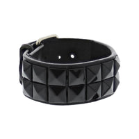 Black 2-Row Pyramid Studded PU Bracelet with Buckle