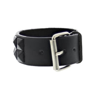 Black 2-Row Pyramid Studded PU Bracelet with Buckle