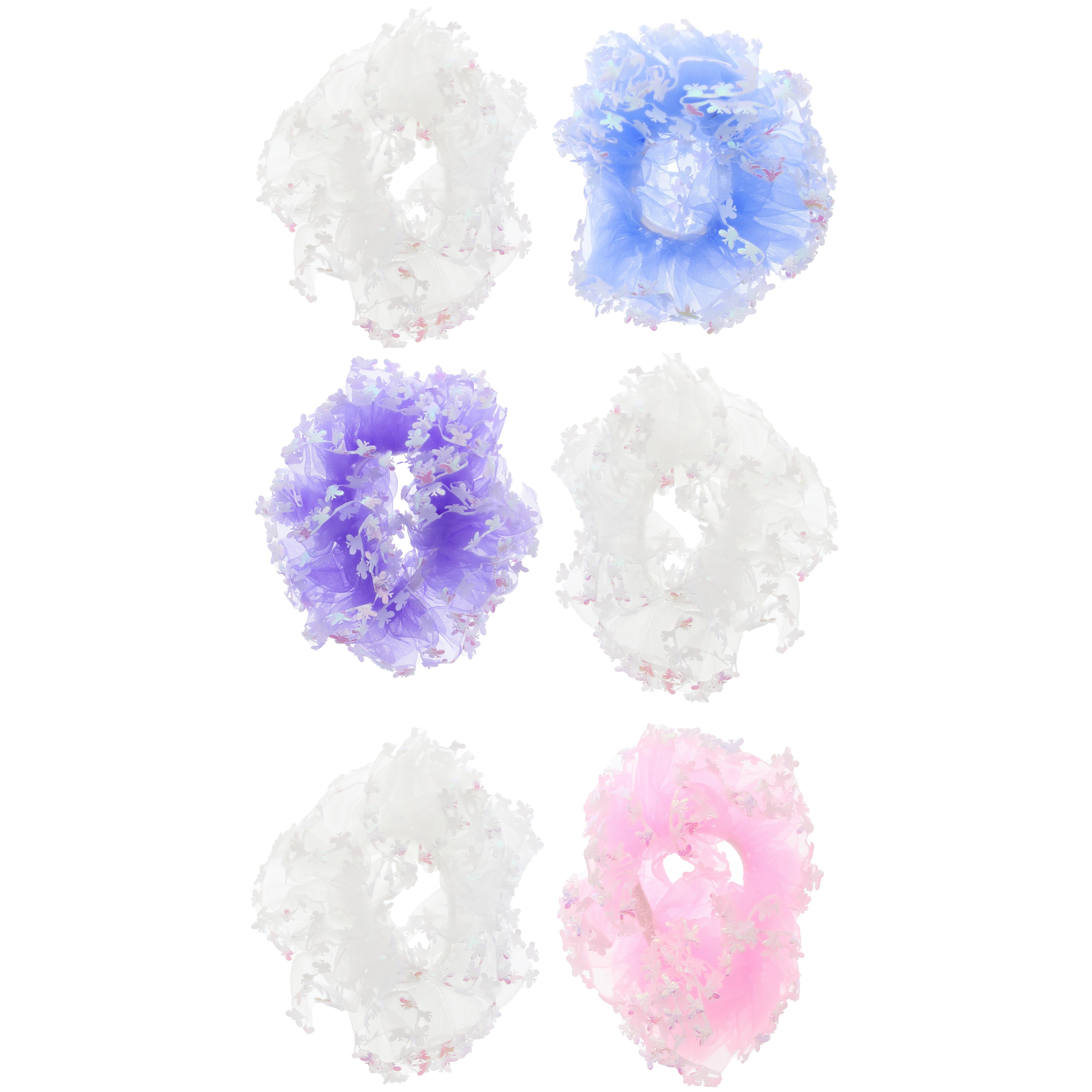 Pair of Assorted Ruffle Hair Scrunchies With Butterflies