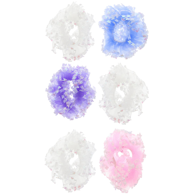 2 on a Card Assorted AB Pastel Ruffle Scrunchies With Butterflies