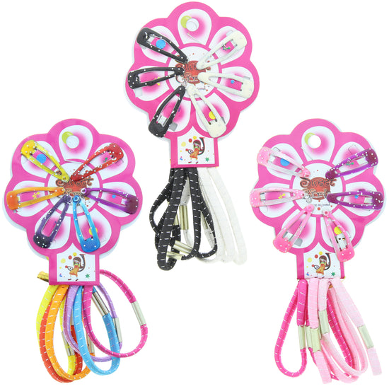 Assorted Colour 6 Snap Clips & 6 Hair Elastics Accessories Set