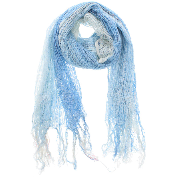 Two Tone Colour Lightweight Net Scarf with Tassels