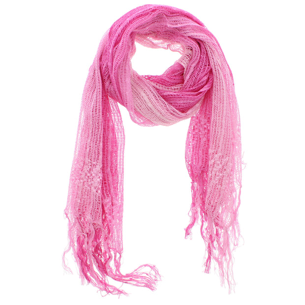 Two Tone Colour Lightweight Net Scarf with Tassels