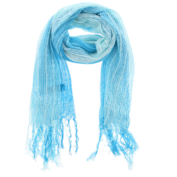 Two Tone Colour Lightweight Net Scarf with Tassels