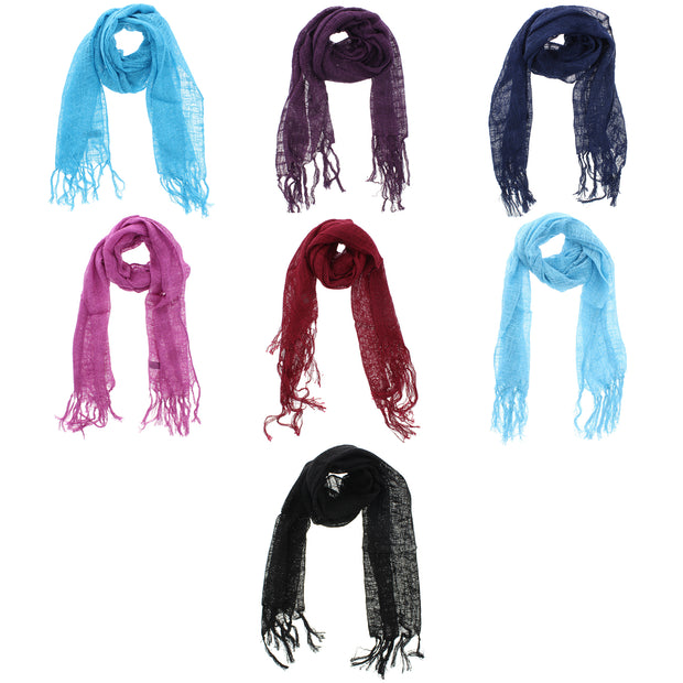 Plain Lightweight Cotton Scarf with Tassels