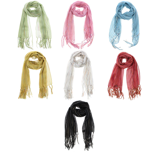 Striped Cotton Lightweight Scarf with Tassels