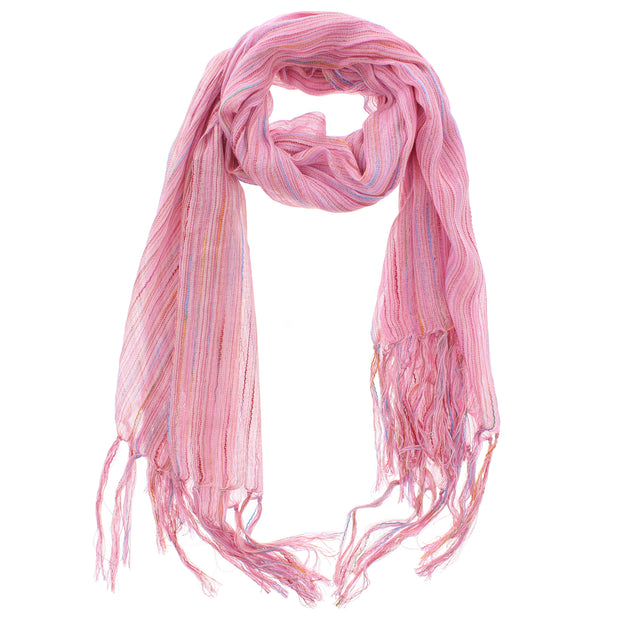 Striped Cotton Lightweight Scarf with Tassels