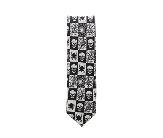 Skulls and Spiders on Checkered Tie