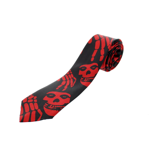 Red Skeleton Hands & Face on Black Tie