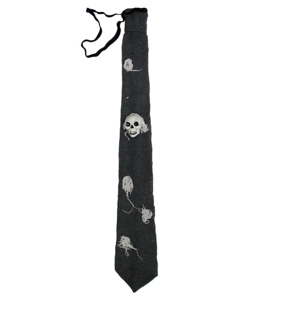 Large Plastic Skull &amp; Cobwebs on Creepy Grey Cloth Halloween Tie