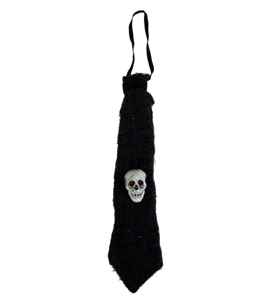 Skull on Creepy Black Halloween Tie with Cobweb Effect