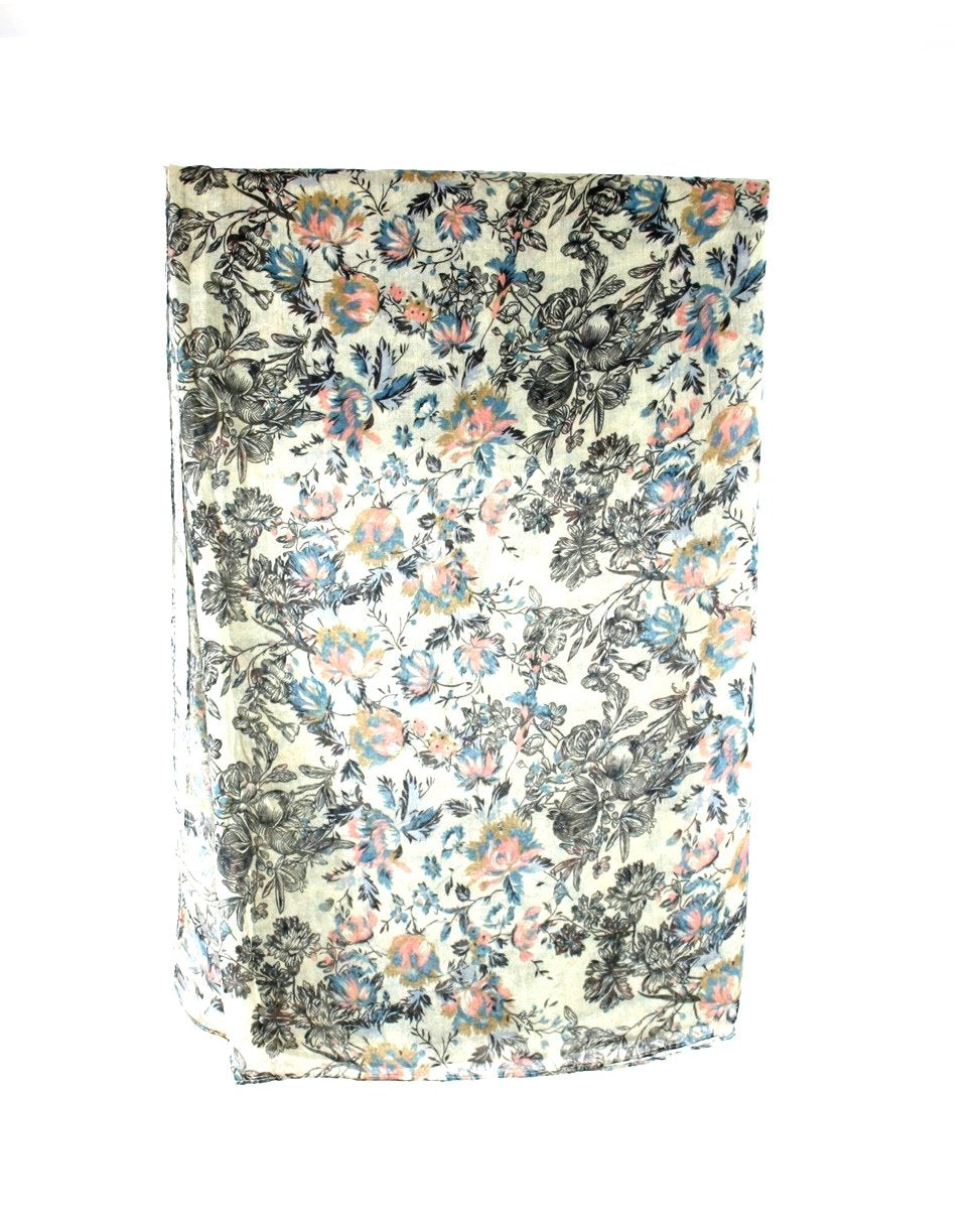 Beige Floral Printed Scarf