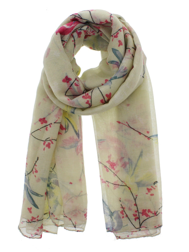 Robin & Branches Print on Coloured Scarf