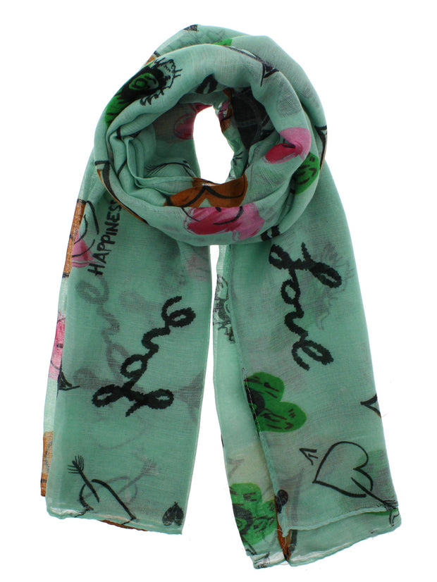 Love, Happiness, Peace & Heart Print on Scarf