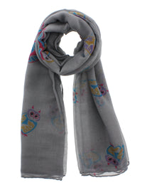 Multicolour Owl on Coloured Printed Scarves