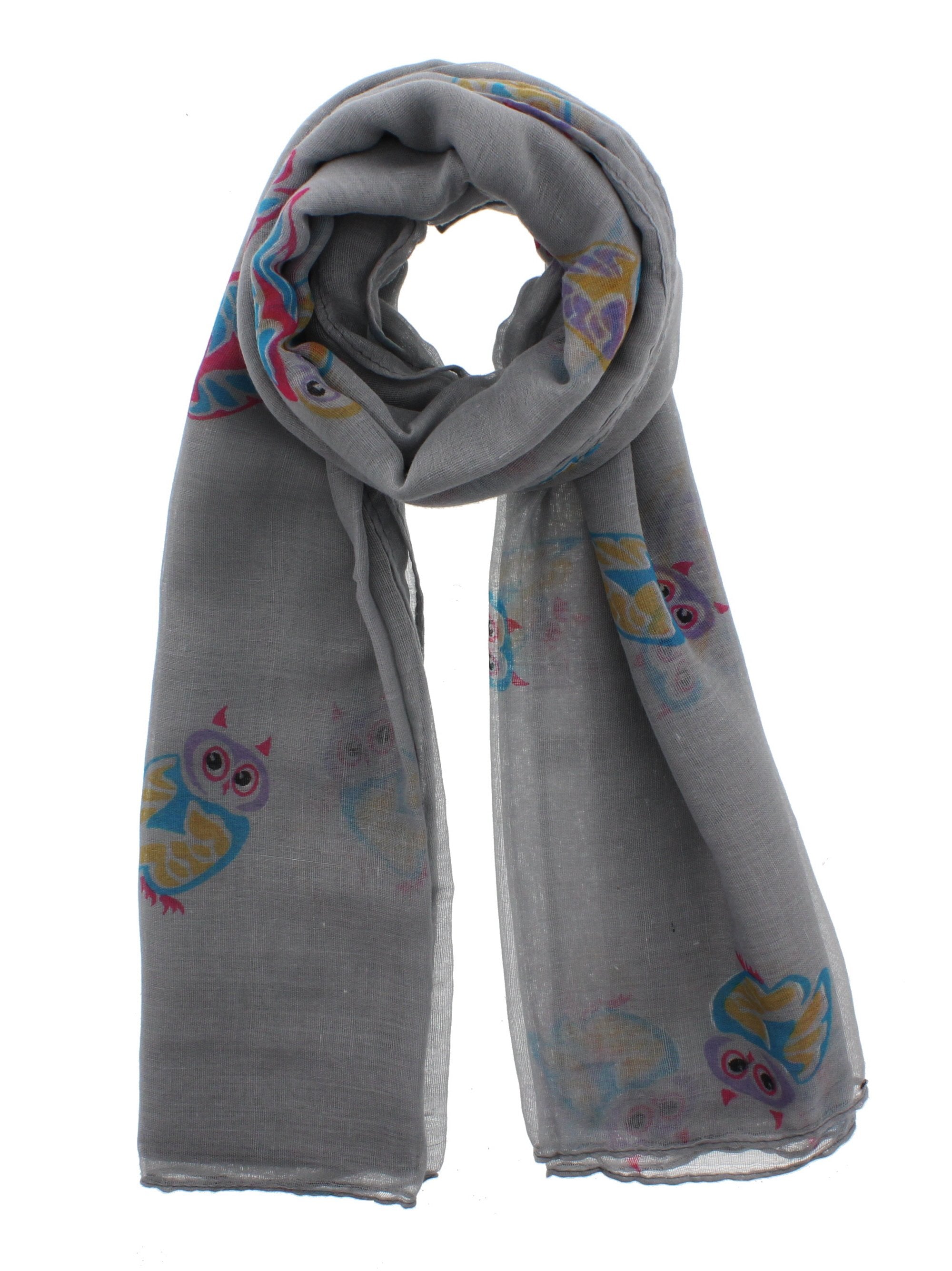Multicolour Owl on Coloured Printed Scarves