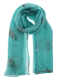 Multicolour Owl on Coloured Printed Scarves