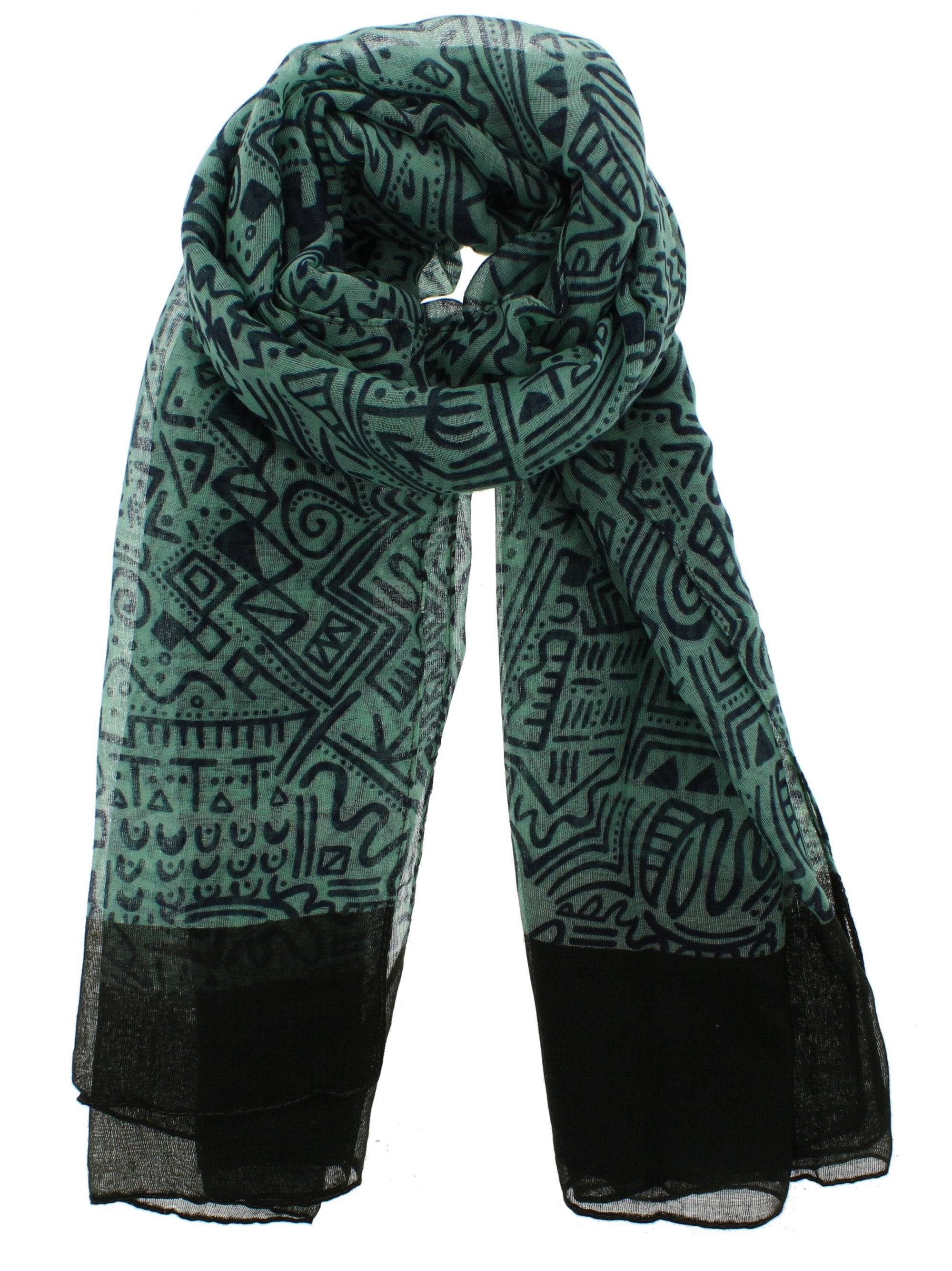 Hieroglyphic with Polka Dot Border Printed Scarves