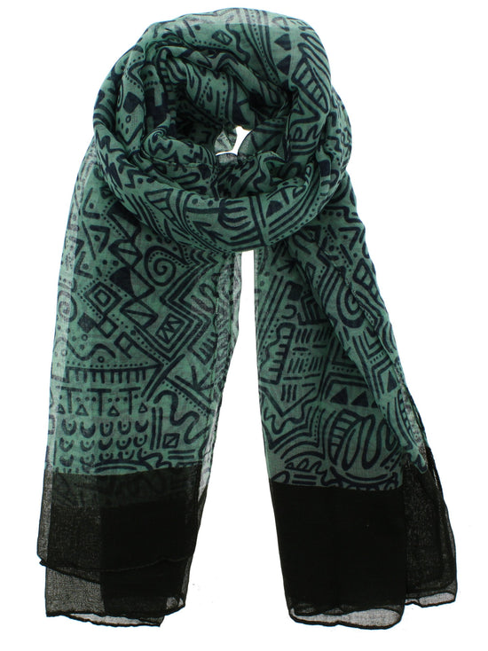 Hieroglyphic with Polka Dot Border Printed Scarves