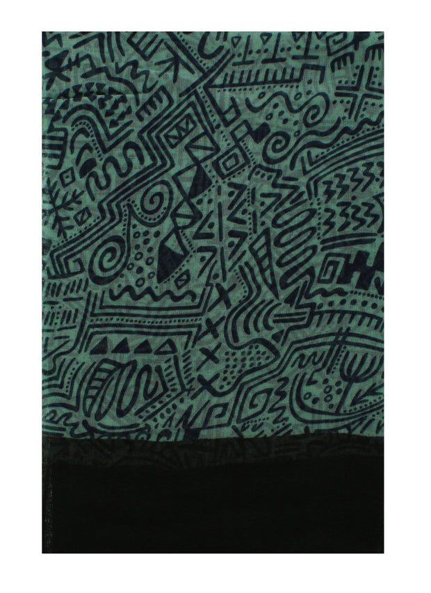 Hieroglyphic Print Scarf with Polka Dot Border