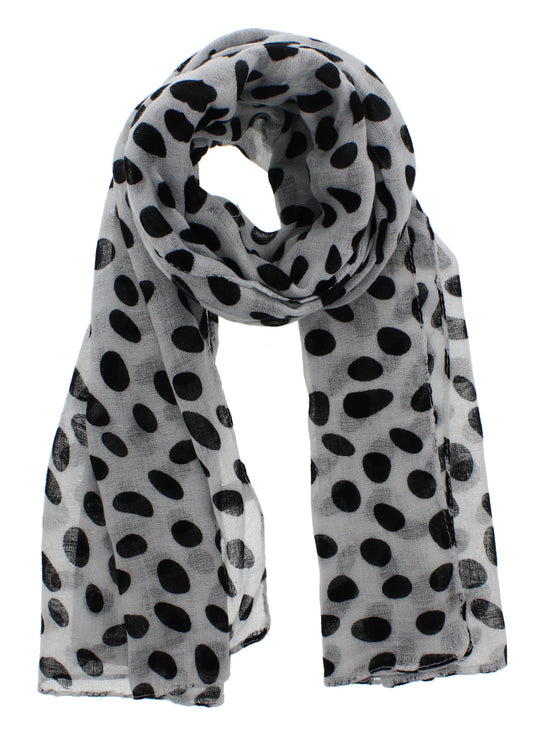 White with Black Polka Dot Printed  Scarves