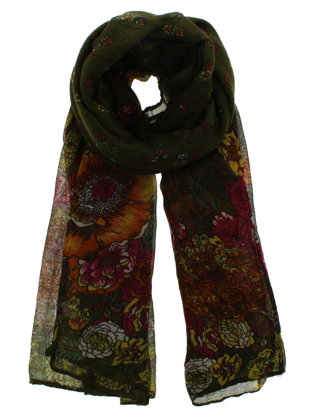 Large & Small Flower Print on Beige Scarf