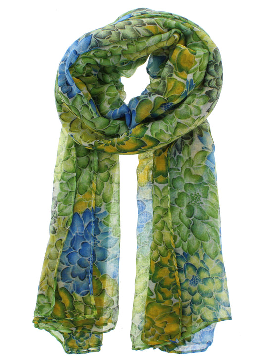 Multi Shaded Green & Blue Flower Print Scarves