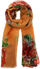 Peach with Large Red Rose Printed Scarf