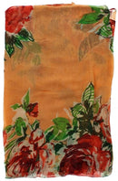Peach with Large Red Rose Printed Scarf