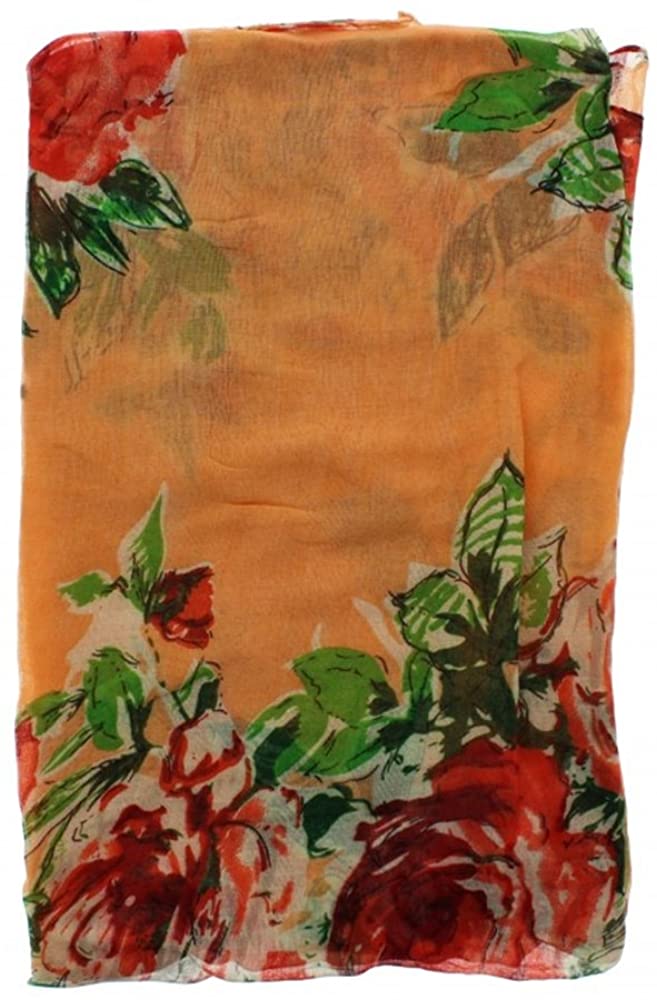 Peach with Large Red Rose Printed Scarf