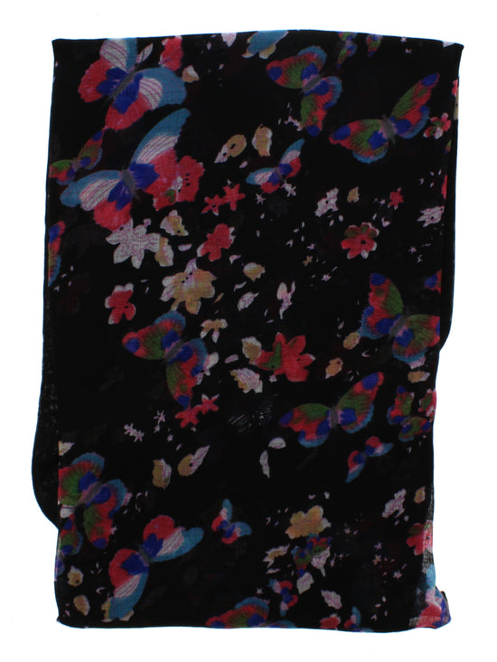 Black Butterfly Plain Middle Printed Scarves