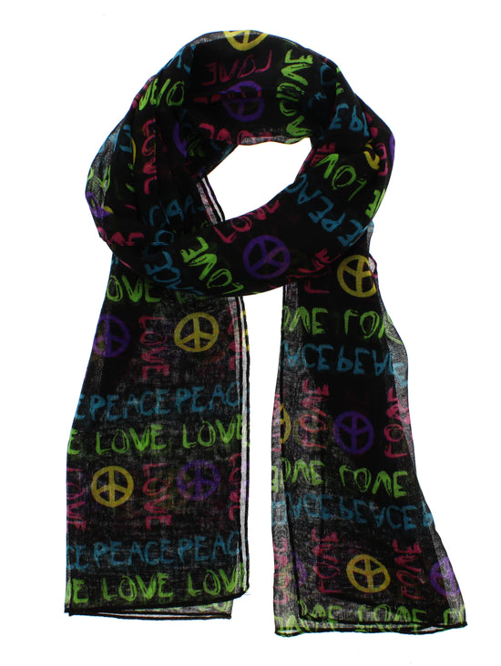Love & Peace Black Printed Scarf