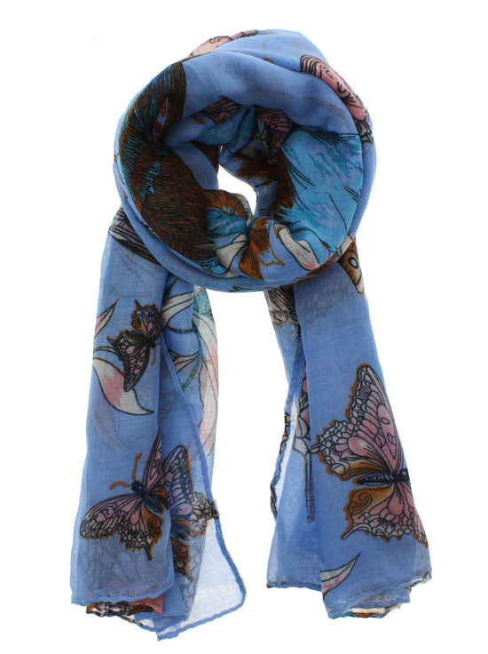 Large Butterfly & Flowers Printed Scarves